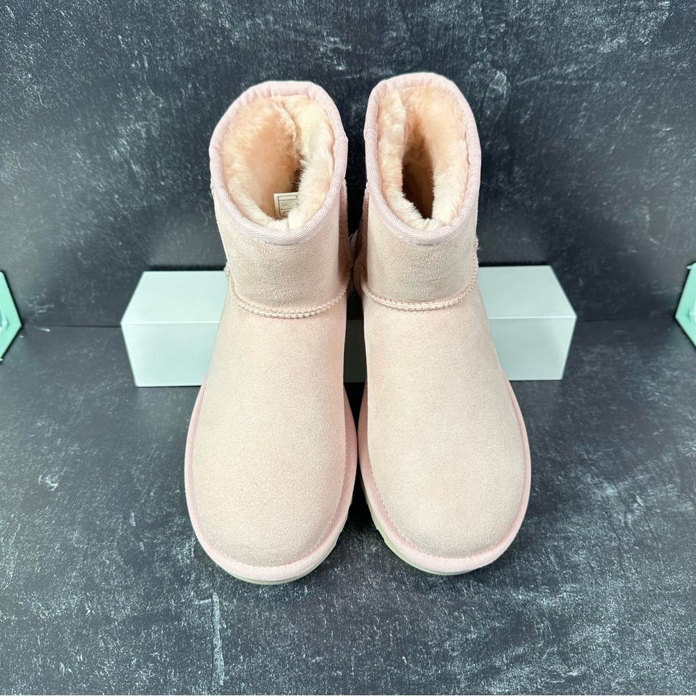 UGG CLASSIC MINI II METALLIC WOMENS SUEDE BOOTS SIZE 6 WOOL PINK NEW - Picture 2 of 10